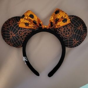 Black and Orange Web Halloween Minnie Ear Headband